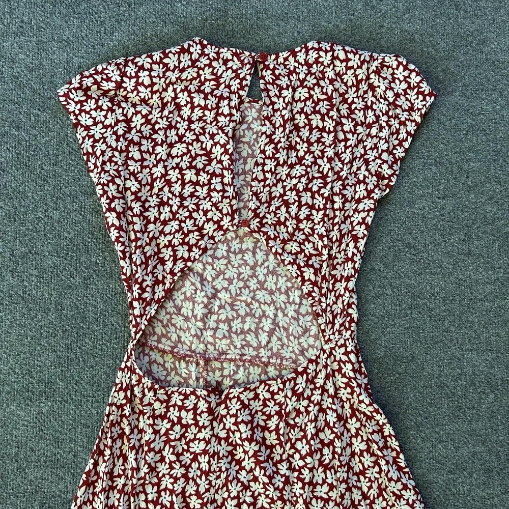 Reformation Dress Womens 2 Red Floral Cutout Maxi Fit Flare Short Sleeve Slit - Picture 4 of 16